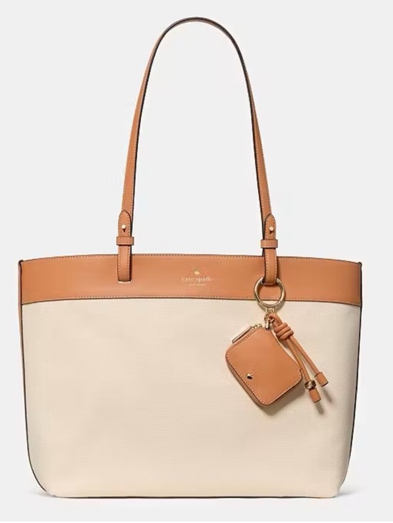 kate spade Handbags - Kate Spade Tessa Canvas Large Tote Bag with Coin Purse Charm Light Saddle